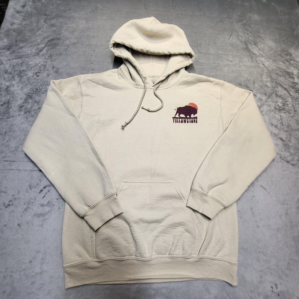 Yellowstone Hoodie Mens Small Beige Buzz Pullover Sweatshirt Bison National Park
